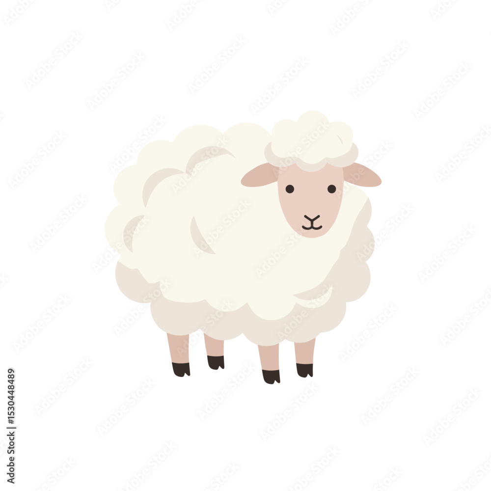 Cute cartoon sheep with fluffy wool standing against a plain background Cute cartoon sheep with fluffy wool standing against a plain background
