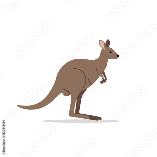 Cartoon kangaroo hopping in a minimalist landscape with subtle background elements