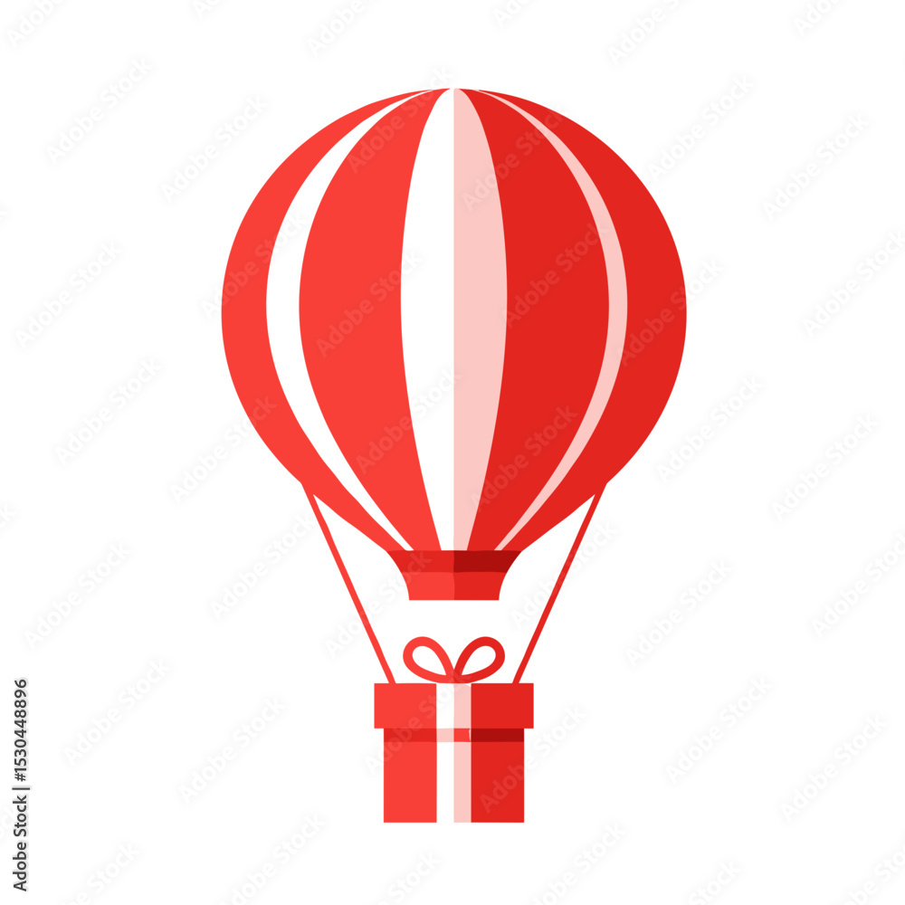 Obraz premium Vibrant red and white hot air balloon soaring through a clear blue sky