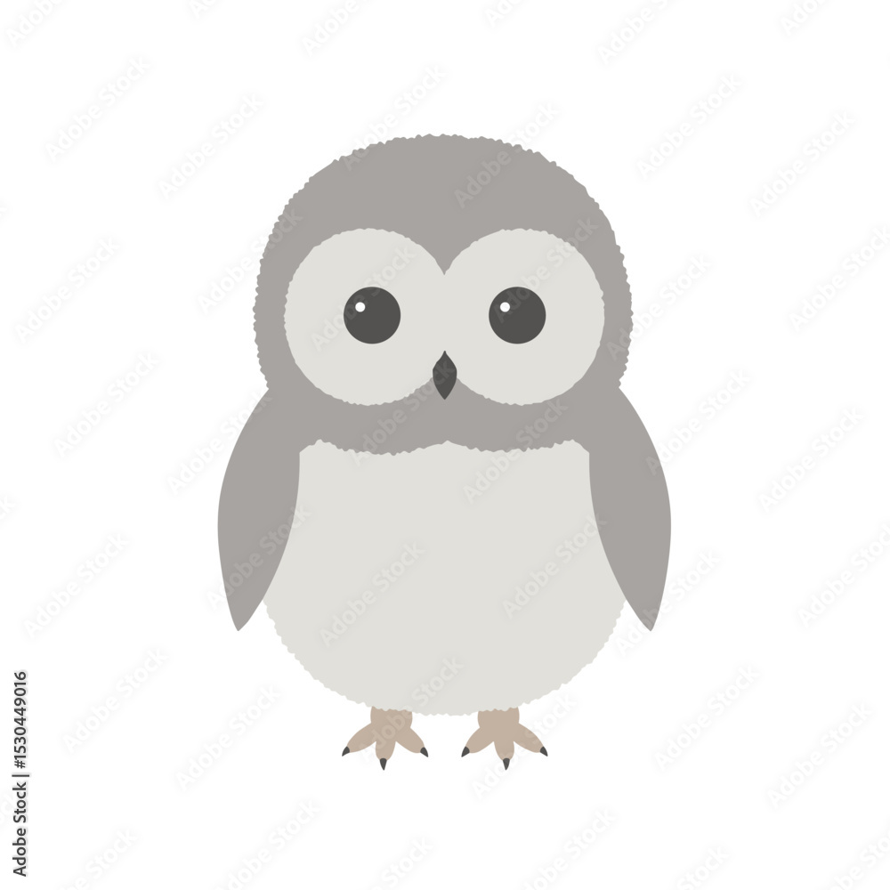 Cute cartoon owl illustration with large eyes, set against a minimalistic white background Cute cartoon owl illustration with large eyes, set against a minimalistic white background