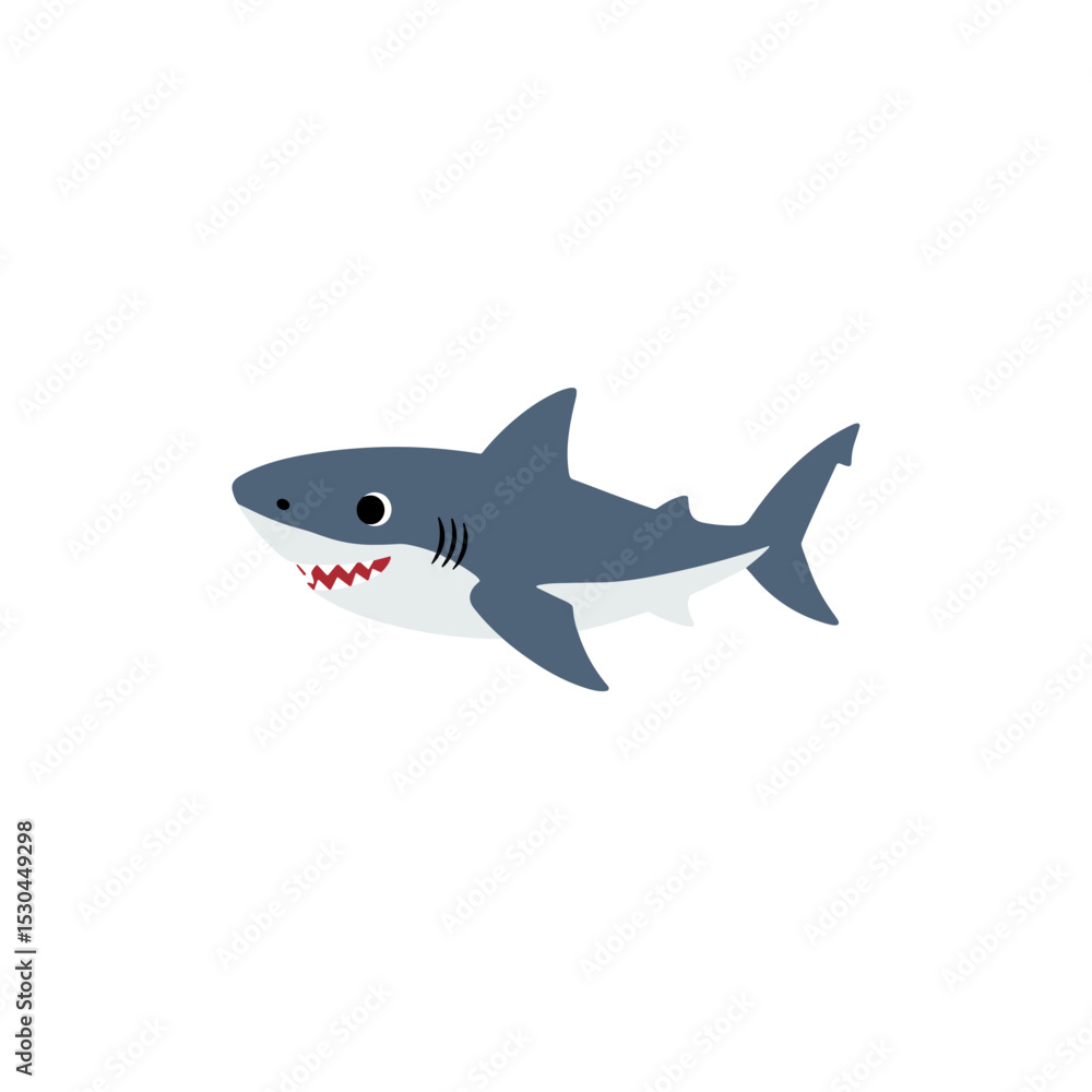 Obraz premium Playful cartoon shark swimming joyfully in a vibrant ocean with coral reefs in the background