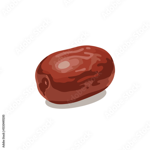 A close-up of a smooth, brown date fruit resting on a white background, ideal for food photography