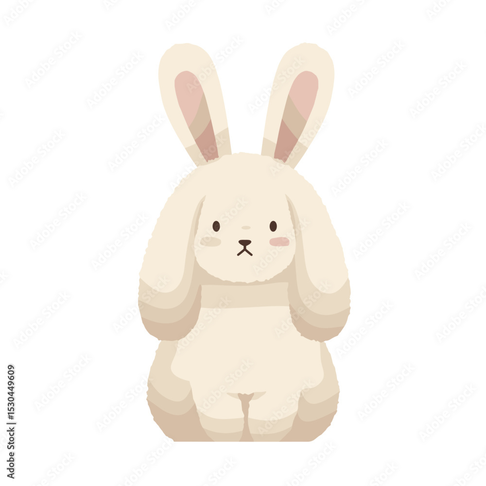Obraz premium Cute cartoon bunny character with fluffy ears, set against a minimalist white background