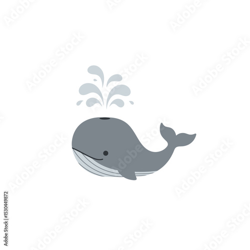 Cartoon whale spouting water in a minimalist style against a white background