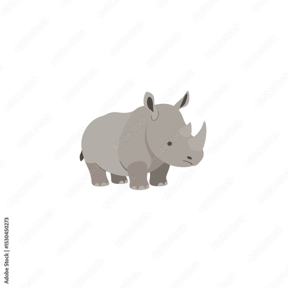 Obraz premium Cute cartoon rhinoceros standing alone against a white background, ideal for children's illustrations