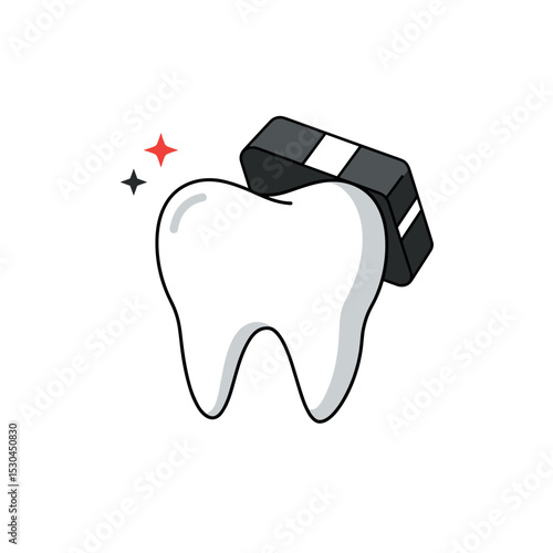 Cartoon illustration of a tooth being cleaned with an eraser, symbolizing dental hygiene
