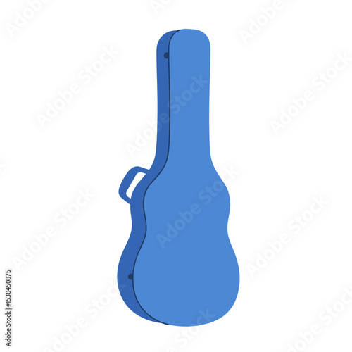 Abstract blue silhouette of a guitar case standing against a light background