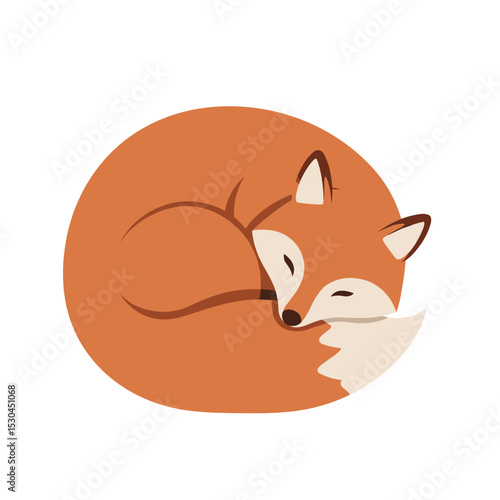 A cozy, curled-up fox resting peacefully on a soft, round surface with a minimalist design