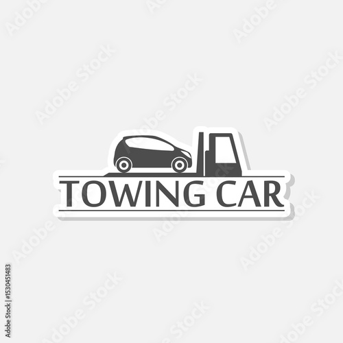 Towing truck with car sign sticker isolated on gray background