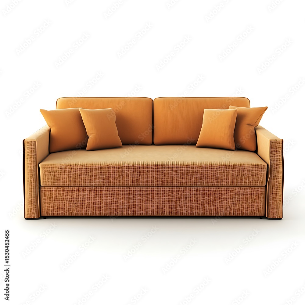 Obraz premium Tan couch with orange pillows and a brown patterned fabric