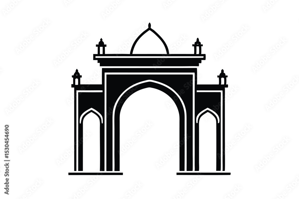 Obraz premium Black and White Archway Silhouette with Dome and Towers