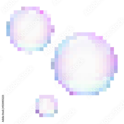 Pixel soap bubble vector for retro-themed cleanliness, washing, or digital art effects. This bubbly graphic is ideal for gaming visuals, classic hygiene apps, or abstract pixelated backgrounds with a 