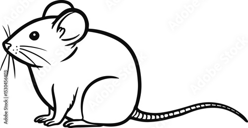 black and white vector illustration of a mouse, isolated rodent drawing for pest control or animal graphic use