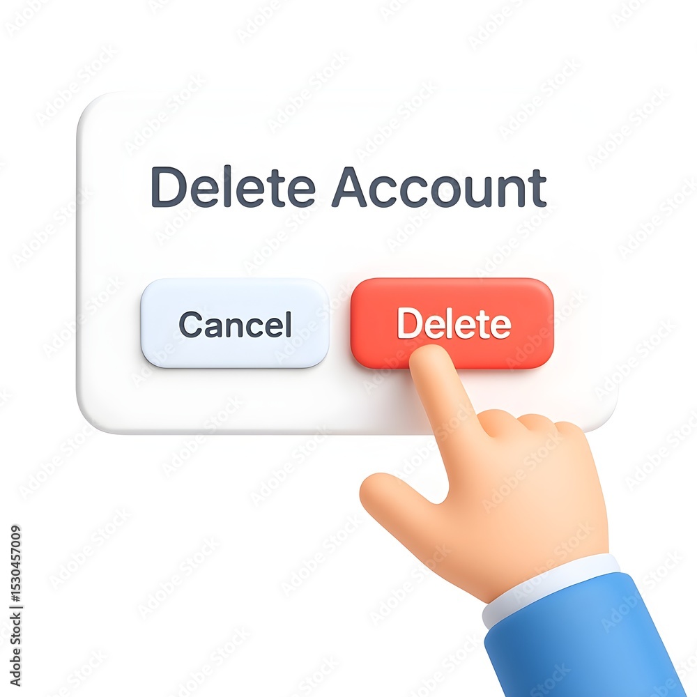Delete Account 3D Illustration Button UI Delete Account 3D Illustration Button UI