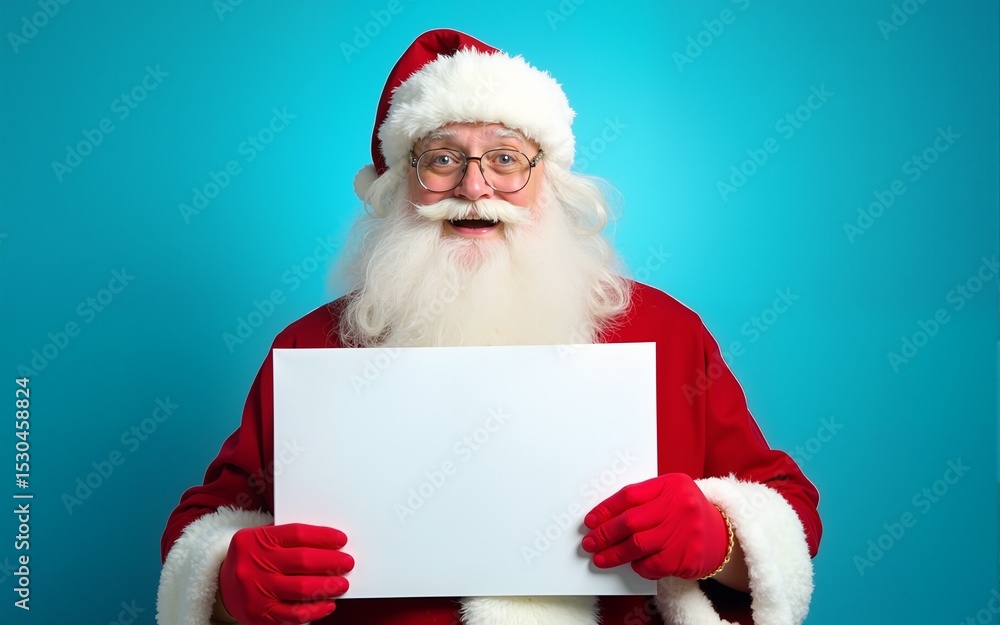 Naklejka premium Portrait of his he nice attractive funky amazed astonished wondered white-haired Santa holding copy empty blank place space novelty isolated over bright vivid shine vibrant blue color background