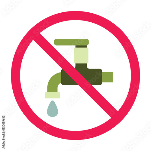 Water tap prohibited sign vector illustration, no water faucet sign vector, water tap forbidden sign, not drinkable water symbol, turn off the water tap when not in use
