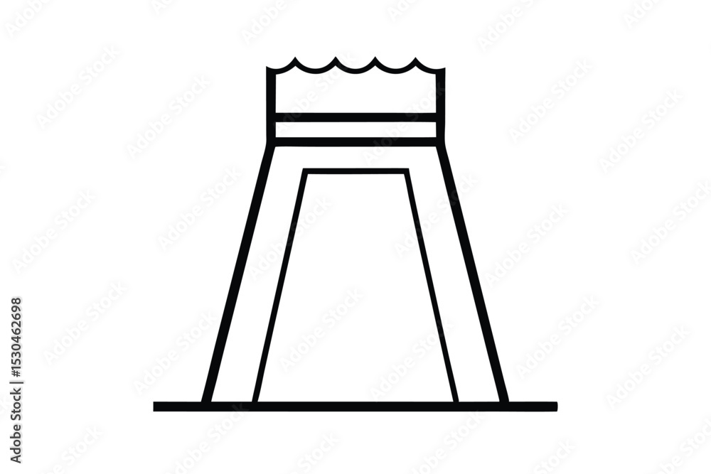 Minimalist Black and White Tower Illustration with Wave Design Minimalist Black and White Tower Illustration with Wave Design