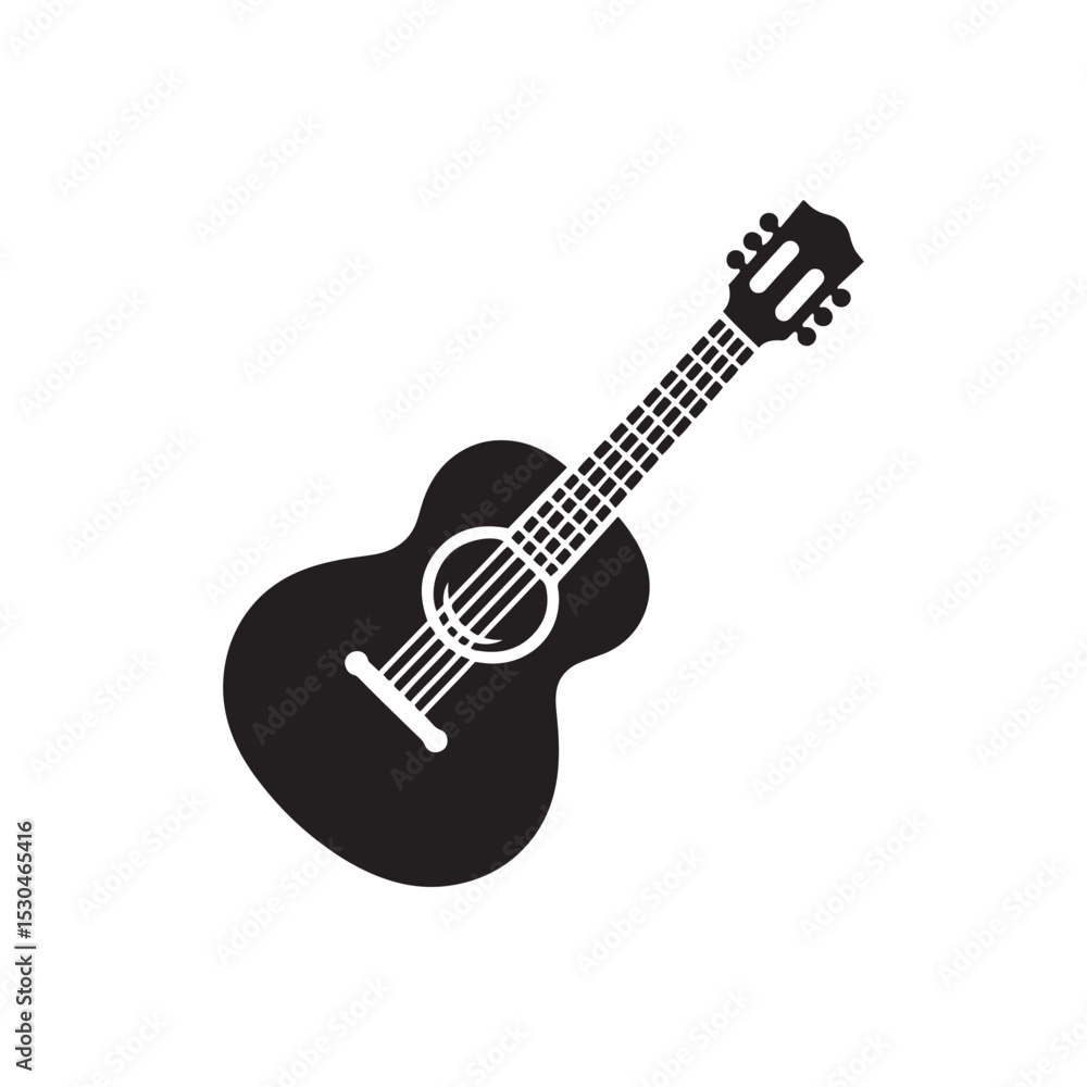 Obraz premium Vintage Guitar Silhouette - Flat Vector Guitar - Retro Instrument Design.