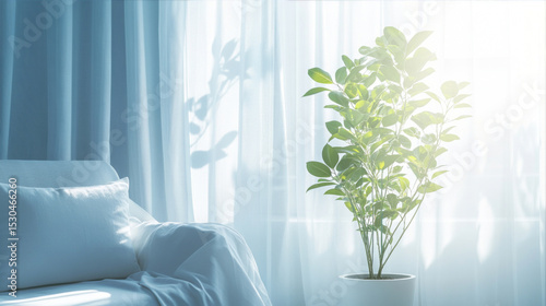 Serene cozy living room with soft-lit couch and potted plant symbolizing family support and mental health healing, warm lighting and organic elements for relaxation and emotional wellness