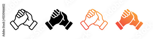 Arm Wrestling Multiple Style Icon Set Vector 