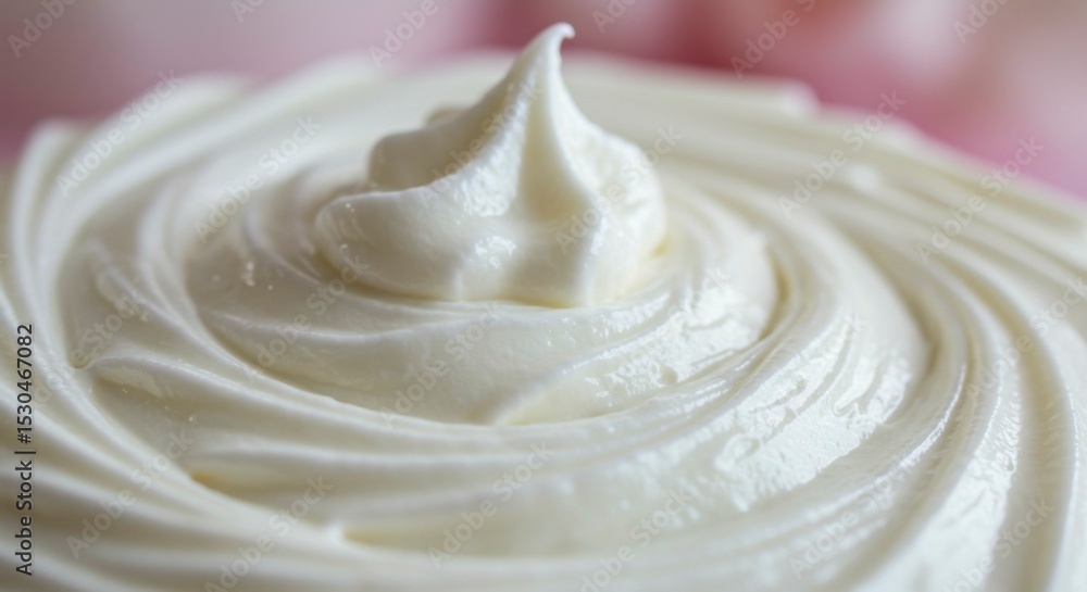 Swirled creamy frosting, smooth texture, peaks, light color, delicious dessert topping Swirled creamy frosting, smooth texture, peaks, light color, delicious dessert topping