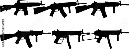 A collection of silhouetted firearms arranged in rows