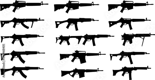 A collection of silhouetted firearms arranged in rows