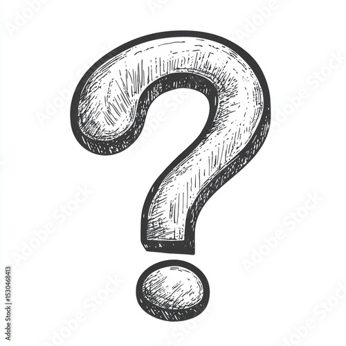 large question mark sketch engraving vector illustration. T-shirt apparel print design. Scratch board imitation. Black and white hand drawn image.