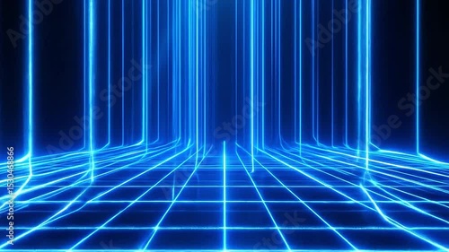 Wallpaper Mural Layered pixel animation with glowing blue streaks and structured grid pattern Torontodigital.ca