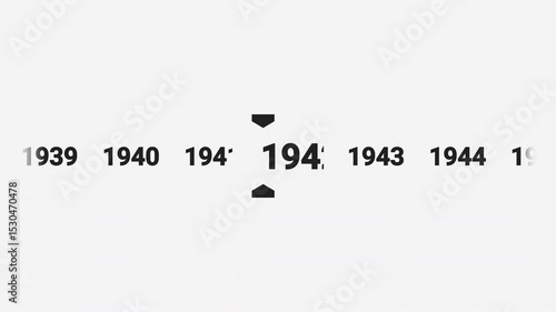 Horizontal timeline animation scrolling smoothly to the year 1941. Ideal for history documentaries, educational videos, or year-based content.