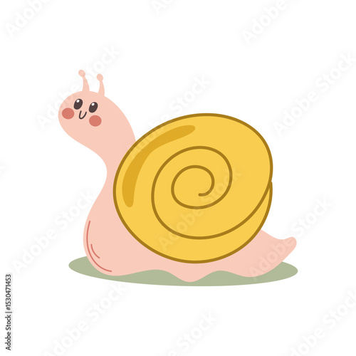 Cute cartoon snail with big eyes and spiral shell.
 Perfect for children’s books, educational materials, and playful designs.