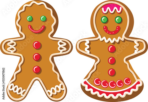 Festive Gingerbread Couple Illustration for Christmas and Holiday Celebrations