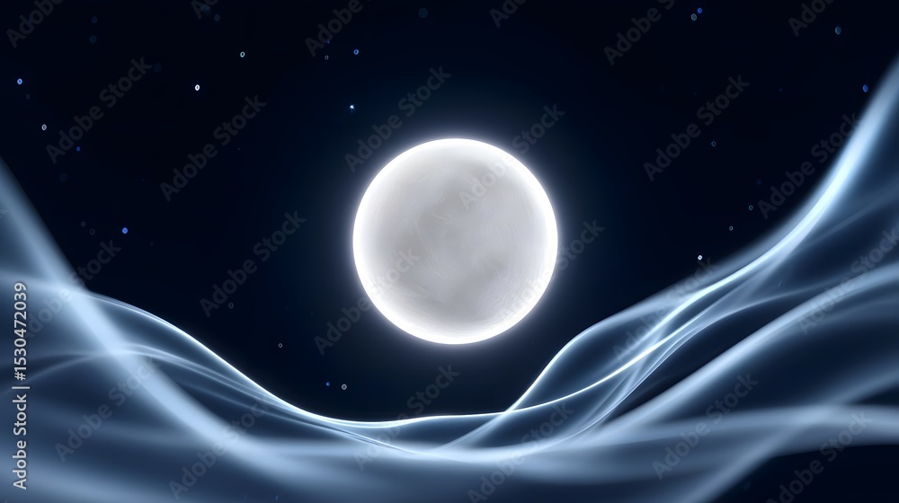 Fototapeta premium Mesmerizing image of a glowing full moon surrounded by swirling clouds of stars in a captivating, ethereal night sky landscape
