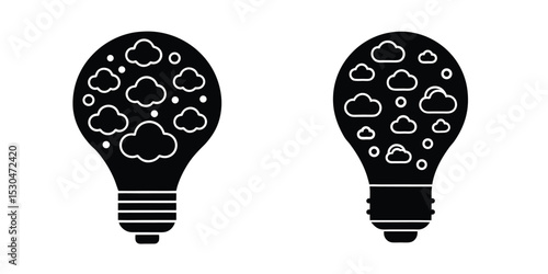 Light Bulb Filled With Cloud Icons Symbolizing Cloud Computing Isolated on White Background