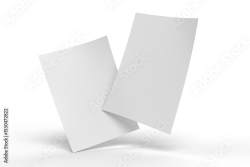 3D realistic blank A4 format paper flyer mockup isolated. Sheet design template for presentation poster, newspaper, flyer, brochure, cover, magazine, card, paper note, postcard, letter or invitation