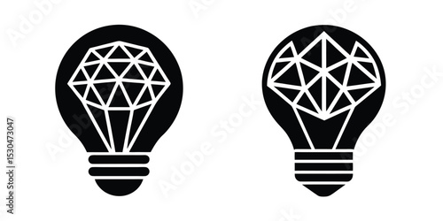 Gemstone facets light bulb luxury concept flat vector silhouette on white background
