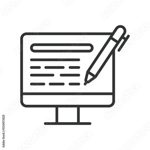 Copywriting, icon in line design. Copywriting, content writing, creative writing, text creation, marketing copy, SEO writing, freelance writer on white background vector. Copywriting, editable stroke 