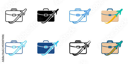 Business trip icon set multiple style collection