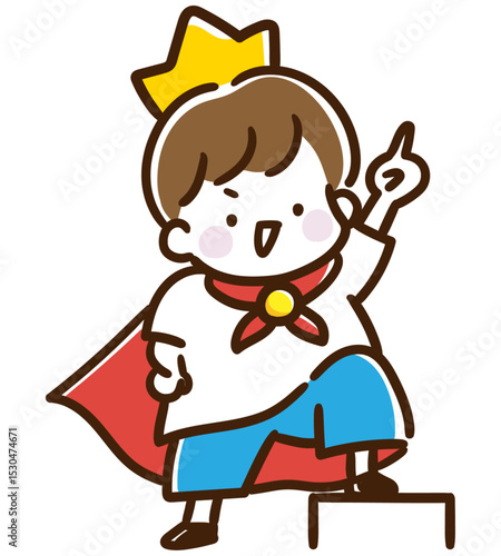 王様の格好をして主役感を出している男の子のイラスト