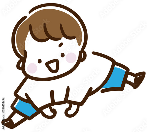 ピョーンと飛ぶポーズをする男の子のデフォルメイラスト