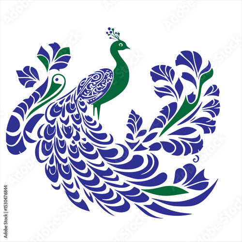 An ornate peacock feather vector illustration, perfect for a vintage floral bird art design or nature decoration