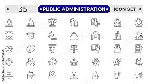Public Administration outline icons. Minimalist thin linear web icon set. Line icons related to public utilities. Gas, electricity, water, heating.