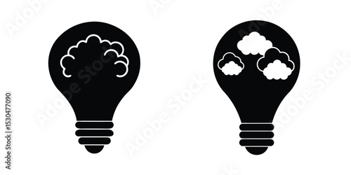 Light Bulb Shaped By Overlapping Clouds Symbolizing Imagination Isolated on White Background