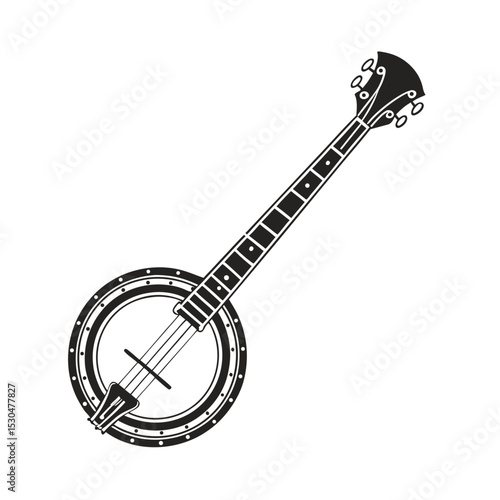 Banjo musical instrument in monochrome style isolated on white background vector illustration. Banjo, stringed acoustic wooden banjo. banjo icon silhouette vector art illustration.