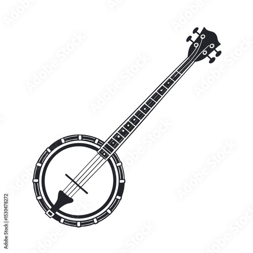 Banjo musical instrument in monochrome style isolated on white background vector illustration. Banjo, stringed acoustic wooden banjo. banjo icon silhouette vector art illustration.