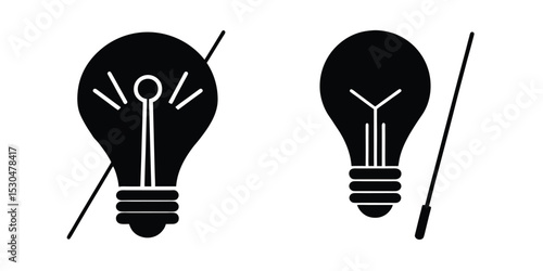 Light Bulb With Conductor’s Baton Symbolizing Orchestration Isolated on White Background