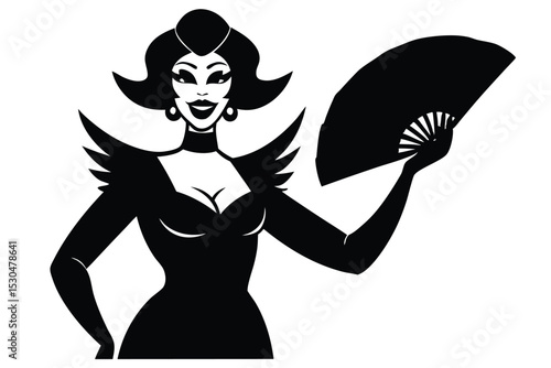 Konstfotografi Hand drawn smiling drag queen with fan and necklace