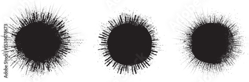 Collection of ink splashes for explosion effect .Set of Black Spray paint effect  .fireworks Explosion background . Starburst. Spray paint splashes . Sunburst effect .Radial lines and grainy particles