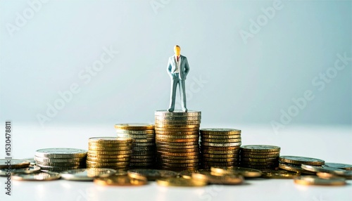 ビジネス　ビジネスマン　ビジネスシーン　人物　お金　マネー　金融　銀行　コイン　財産　ミニチュア