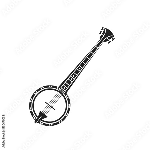 Banjo musical instrument in monochrome style isolated on white background vector illustration. Banjo, stringed acoustic wooden banjo. banjo icon silhouette vector art illustration.